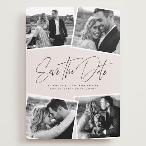 This is a vanilla save the date with standard by Lea Delaveris called our collage printing on recycled smooth signature in grand
