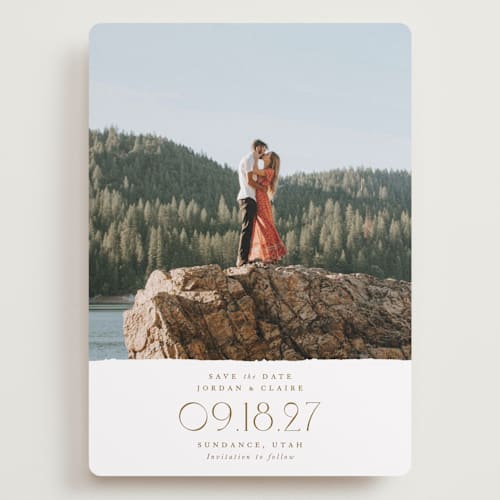 This is a cotton save the date with standard by Robert and Stella called lawrence printing on recycled smooth signature in grand