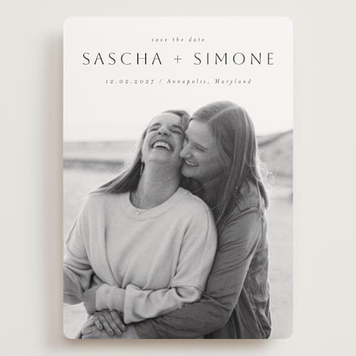 This is a downtown save the date with standard by Ani Somi called happy sailing printing on recycled smooth signature in grand