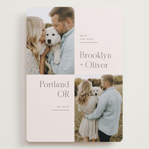 This is a latte save the date with standard by Kristie Kern called portland printing on recycled smooth signature in grand