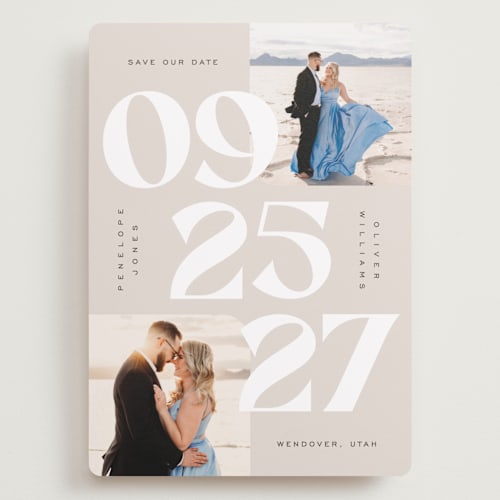 This is a latte save the date with standard by Owl and Toad called numerals printing on recycled smooth signature in grand