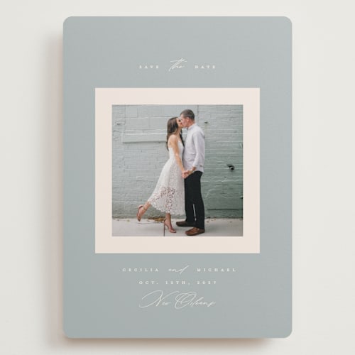 This is a mist save the date with standard by Gwen Bedat called simply said printing on recycled smooth signature in grand
