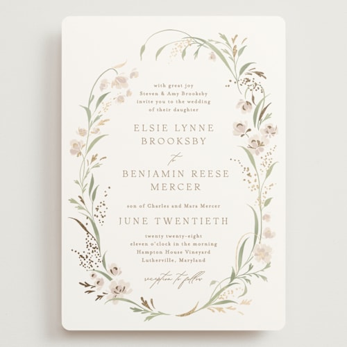 This is a spring mist wedding invitations with foil pressed by Erin L. Wilson called meadow printing on signature in grand
