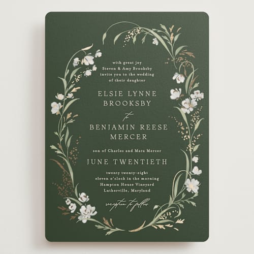 This is a forest floor wedding invitations with foil pressed by Erin L. Wilson called meadow printing on signature in grand