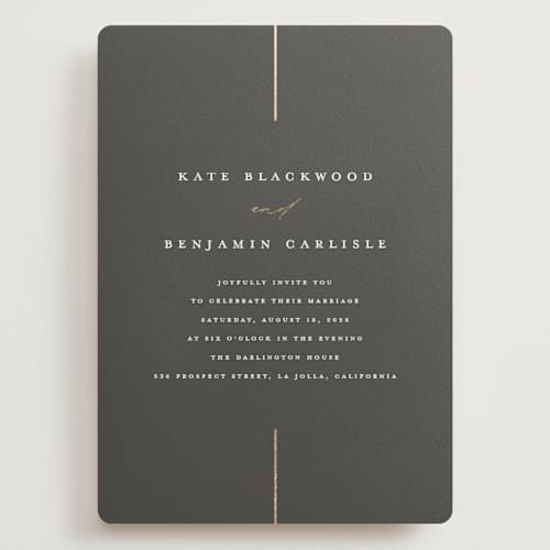 This is a iron wedding invitations with foil pressed by Erica Krystek called formal lines printing on signature in grand