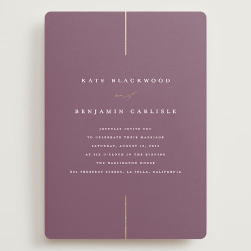 This is a lilac wedding invitations with foil pressed by Erica Krystek called formal lines printing on signature in grand