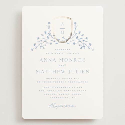 This is a bluebell wedding invitations with foil pressed by Kristie Kern called storybook garden printing on signature in grand