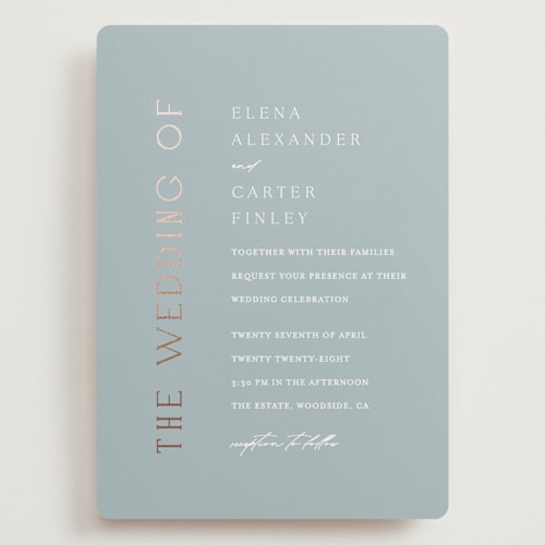 This is a provincial wedding invitations with foil pressed by Angela Thompson called gilded edge printing on signature in grand