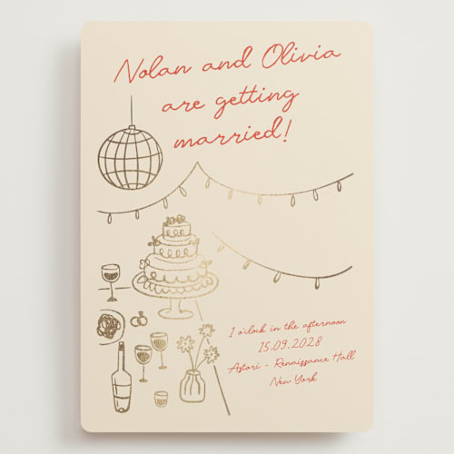 This is a sangria spark wedding invitations with foil pressed by Zove Ahhh called party on! printing on signature in grand
