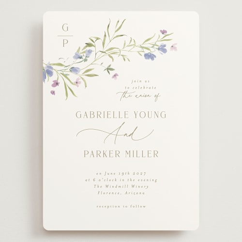 This is a wisteria wedding invitations with standard by Everett Paper Goods called sweeping meadow printing on signature in grand