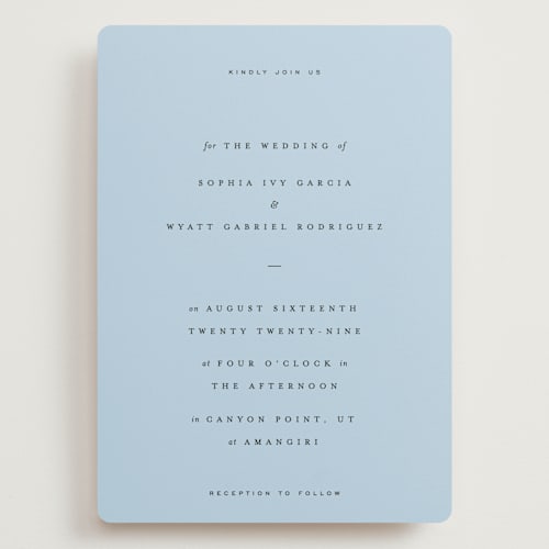 This is a sky wedding invitations with standard by Blustery August called tarte tatin printing on signature in grand