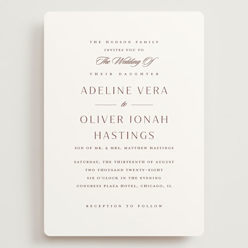 This is a claret wedding invitations with standard by Stacey Meacham called classic decorum printing on signature in grand