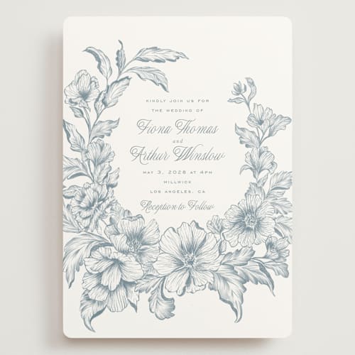This is a lake wedding invitations with standard by Leah Bisch called wreath in bloom printing on signature in grand
