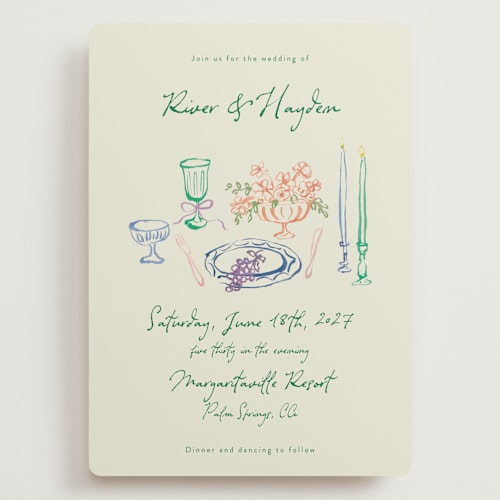 This is a garden wedding invitations with standard by Cass Loh called tablescape drawing printing on signature in grand