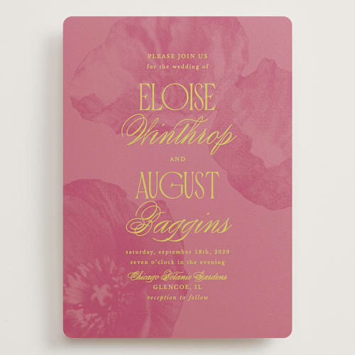 This is a flamingo wedding invitations with standard by Morgan Kendall called maximalist poppies printing on signature in grand