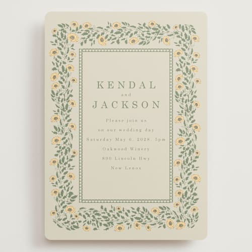 This is a mustard wedding invitations with standard by Baumbirdy called framed floral printing on signature in grand