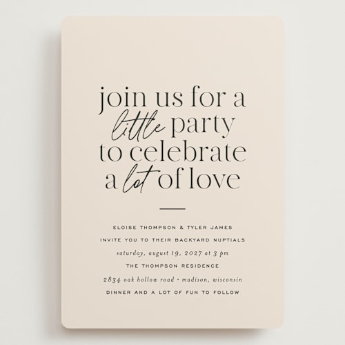 This is a noir wedding invitations with standard by Jessica Corliss called little party big love printing on signature in grand