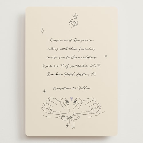 This is a lilac wedding invitations with standard by Helena Vitto called the swan printing on signature in grand