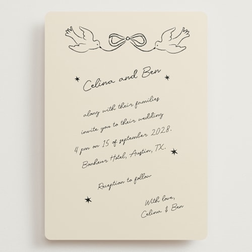 This is a noir wedding invitations with standard by Helena Vitto called the bird song printing on signature in grand
