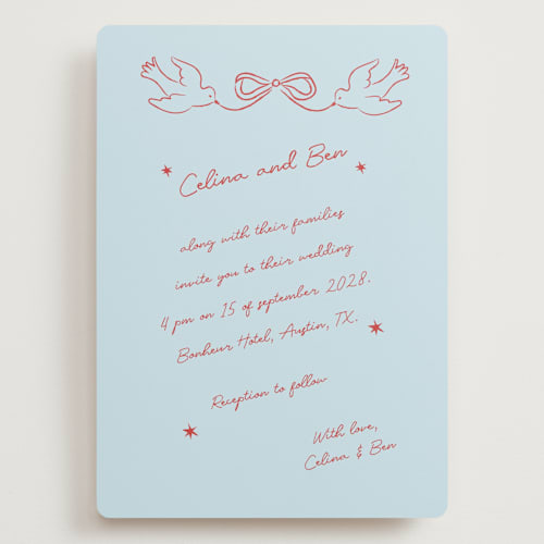 This is a tomato wedding invitations with standard by Helena Vitto called the bird song printing on signature in grand