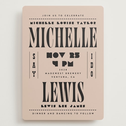 This is a noir wedding invitations with standard by Alethea and Ruth called bold stack printing on signature in grand