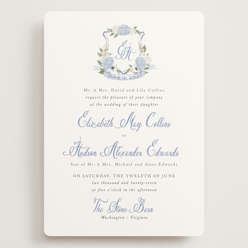 This is a periwinkle wedding invitations with standard by Design Lotus called sweethearts printing on signature in grand