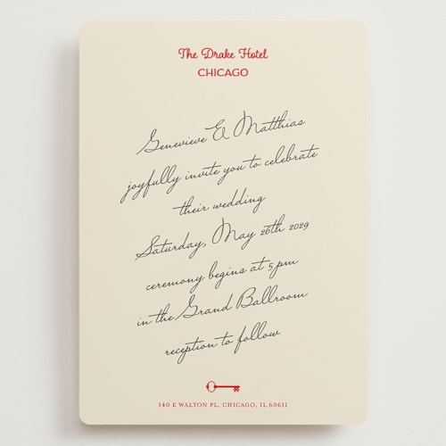This is a classic red wedding invitations with standard by Studio Suku called hotel printing on signature in grand