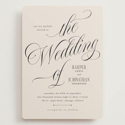 This is a linen wedding invitations with standard by Kate Ahn called mirin printing on signature in grand