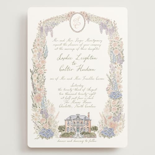 This is a petal wedding invitations with standard by Jenna Holcomb called charlotte printing on signature in grand