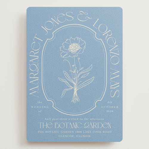 This is a cerulean wedding invitations with standard by Baumbirdy called flora arch printing on signature in grand