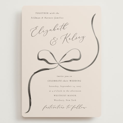 This is a tuxedo wedding invitations with standard by Corinne Malesic called bow printing on signature in grand