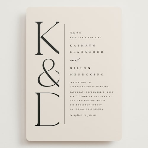 This is a ecru wedding invitations with standard by Erica Krystek called modern monogram printing on signature in grand