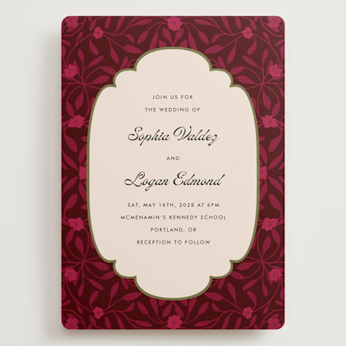 This is a garnet wedding invitations with standard by Morgan Kendall called victorian chic printing on signature in grand