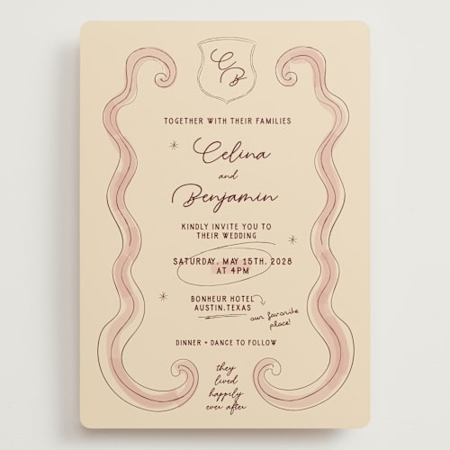 This is a wine wedding invitations with standard by Helena Vitto called modern fairy tale printing on signature in grand