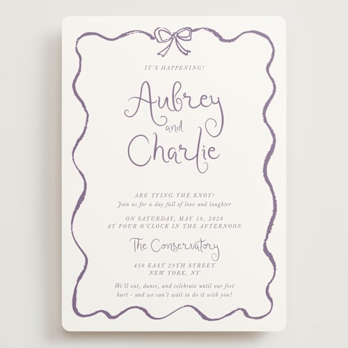 This is a lavender wedding invitations with standard by Cass Loh called quirky fun printing on signature in grand