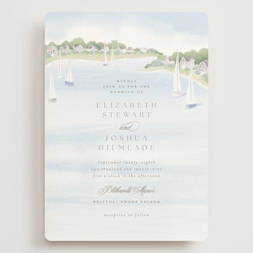 This is a aqua wedding invitations with standard by Jennifer Wick called bristol printing on signature in grand