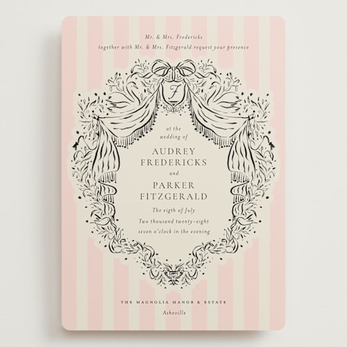 This is a peony wedding invitations with standard by Jackie Crawford called hand illustrated crest printing on signature in grand
