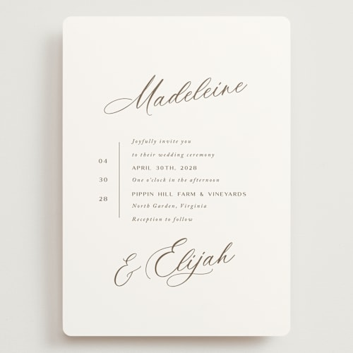This is a latte wedding invitations with standard by Cara Scott called whimsy printing on signature in grand