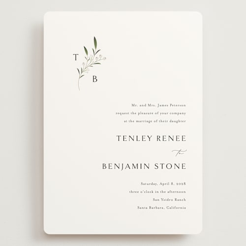This is a cotton wedding invitations with standard by Jennifer Postorino called gentle whisper printing on signature in grand