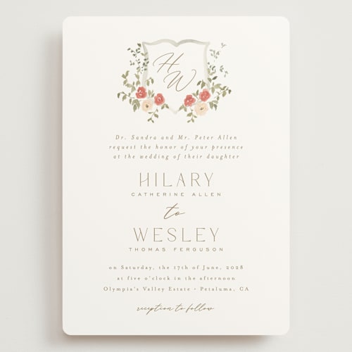 This is a pomegranate wedding invitations with standard by Everett Paper Goods called roses crest printing on signature in grand