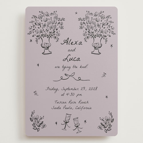 This is a lavender wedding invitations with standard by Ani Somi called roses printing on signature in grand