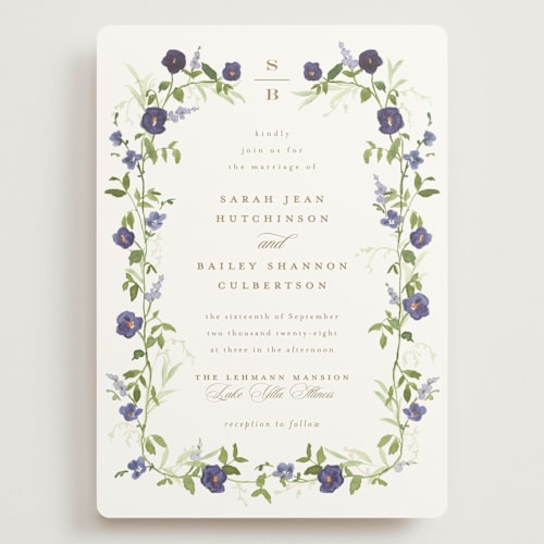 This is a iris wedding invitations with standard by Everett Paper Goods called wildflower trellis printing on signature in grand