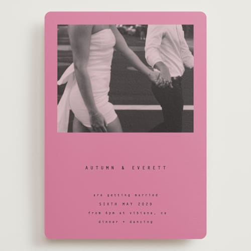 This is a fuchsia wedding invitations with standard by Blustery August called nonnette printing on signature in grand