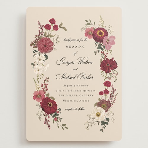 This is a merlot wedding invitations with standard by Susan Moyal called cherished printing on signature in grand