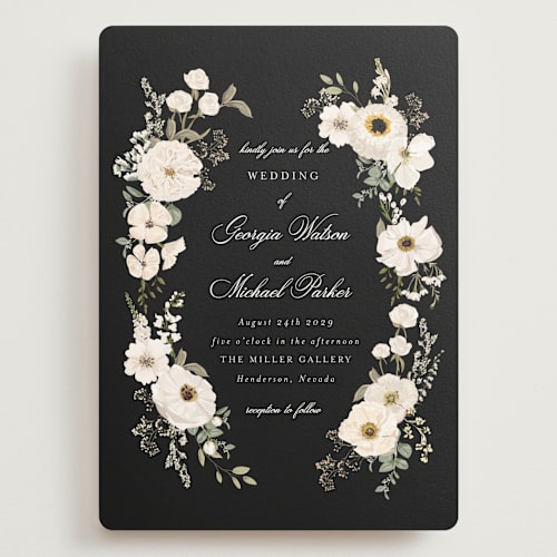 This is a black tie wedding invitations with standard by Susan Moyal called cherished printing on signature in grand