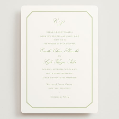 This is a mint wedding invitations with standard by Sara Hicks Malone called montgomery printing on signature in grand