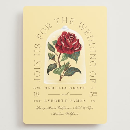 This is a mimosa wedding invitations with standard by Leah Bisch called enchanted rose from disney's beauty & the beast printing on signature in grand