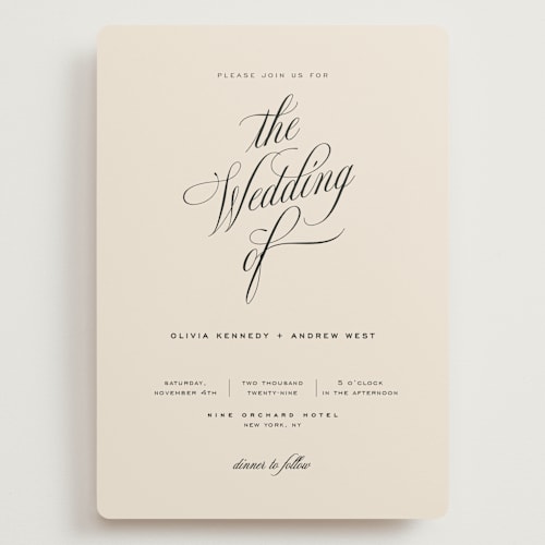 This is a almond wedding invitations with standard by Eric Clegg called modern romance printing on signature in grand