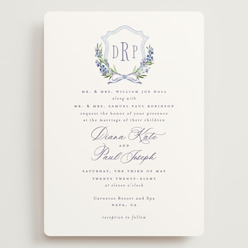 This is a tuscany wedding invitations with standard by Claudia Orengo called lavender printing on signature in grand