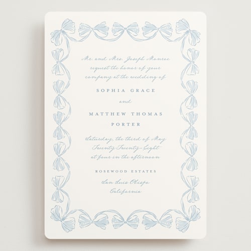 This is a lagoon wedding invitations with standard by Leah Bisch called bow frame printing on signature in grand